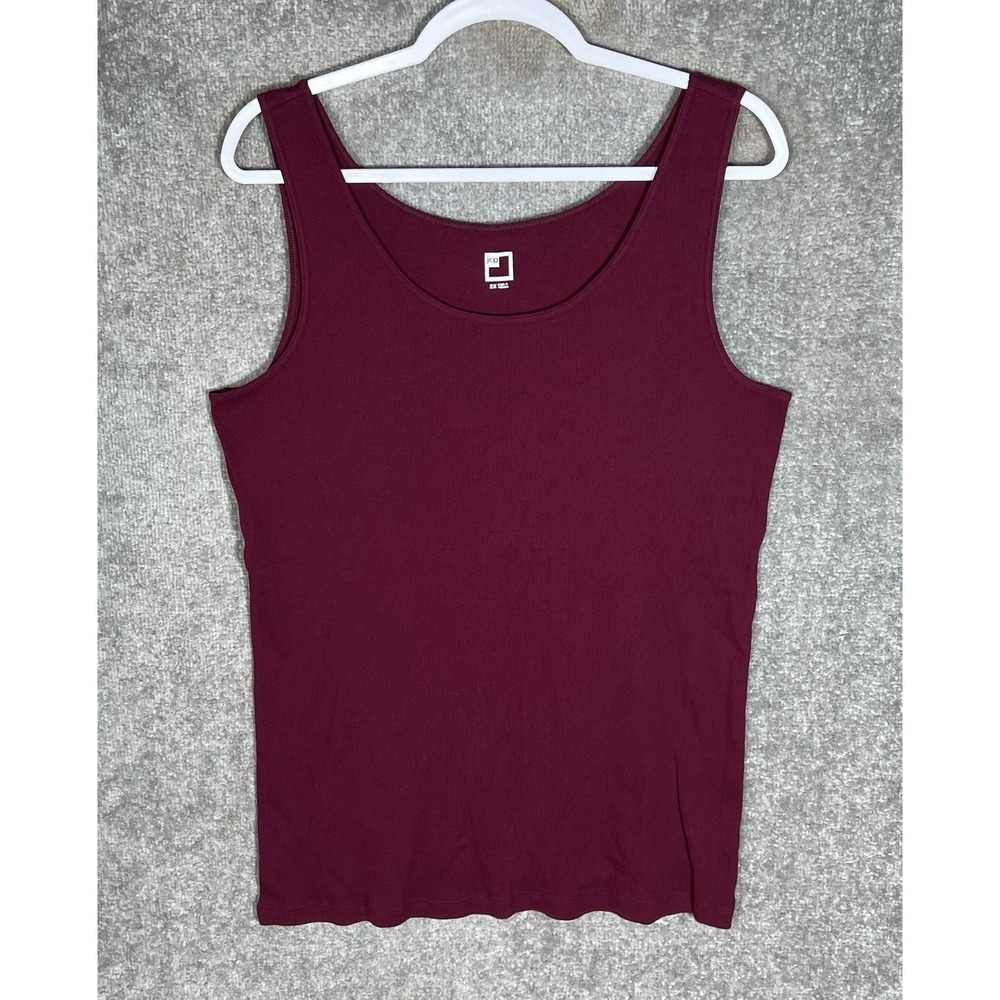 JcP JcPenney Ribbed Tank Top Womens Size 2X Burgundy Wine Cotton Scoop Neck